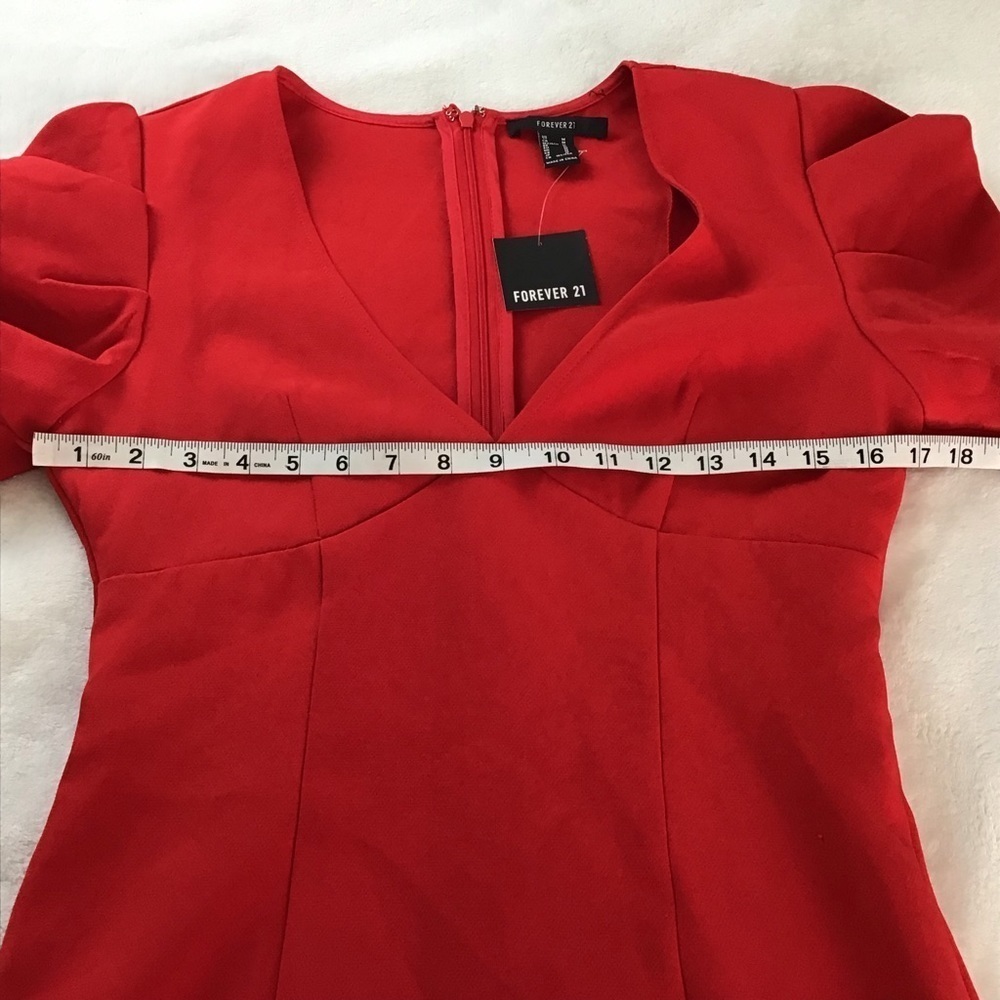 Forever 21 Red Puff Sleeve Mini Dress Short Sleeve V-Neck Party Dress Size Med - Picture 8 of 15